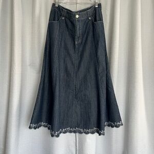 Christopher & Banks A-Line Midi Embroidered Hem Skirt